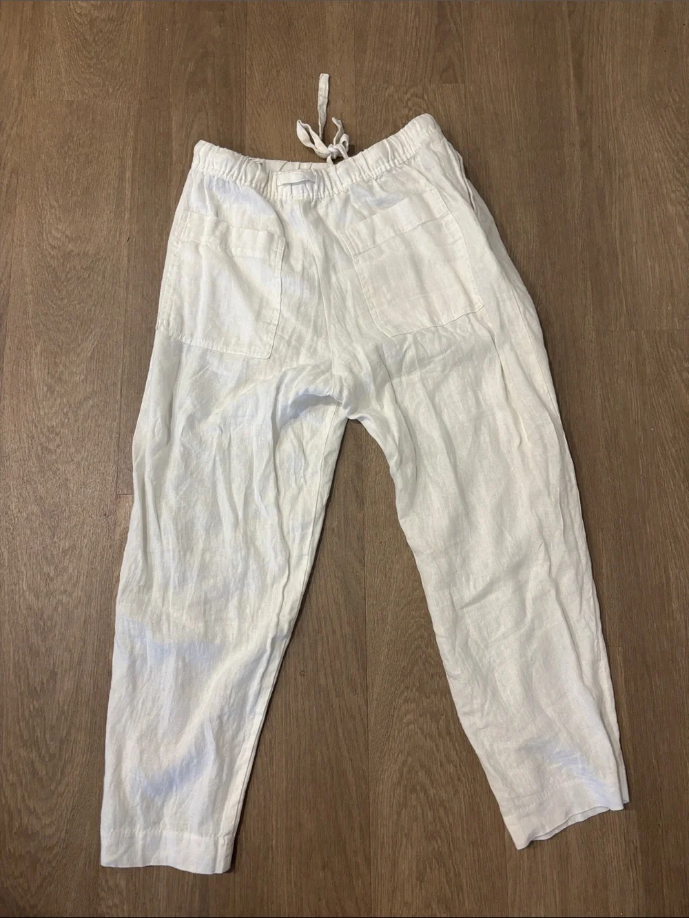 Zara men White Linen Drawstring Chinos